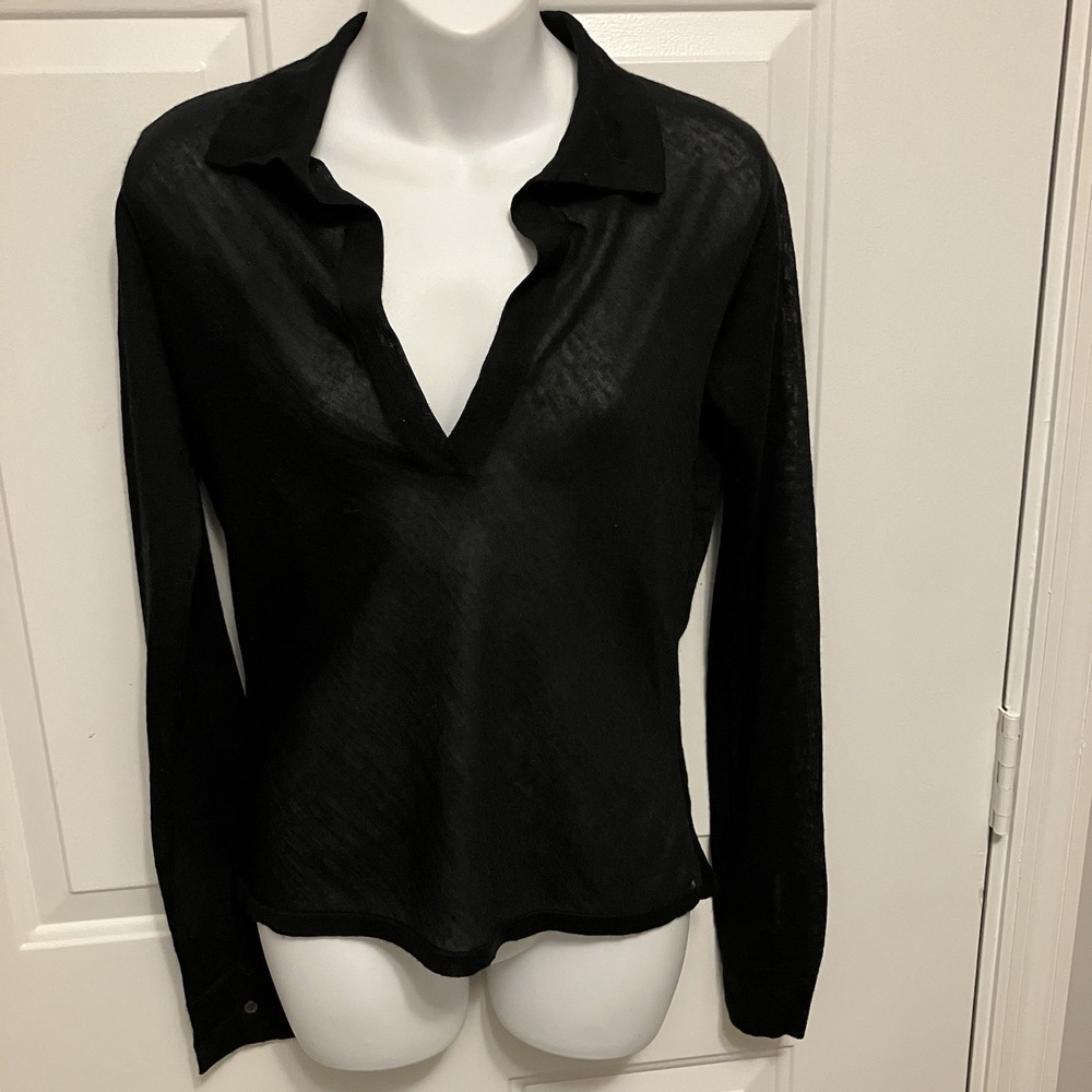 Nicole Farhi Size Small  Women's Basic Black Rayon Mohair Henley Shirt